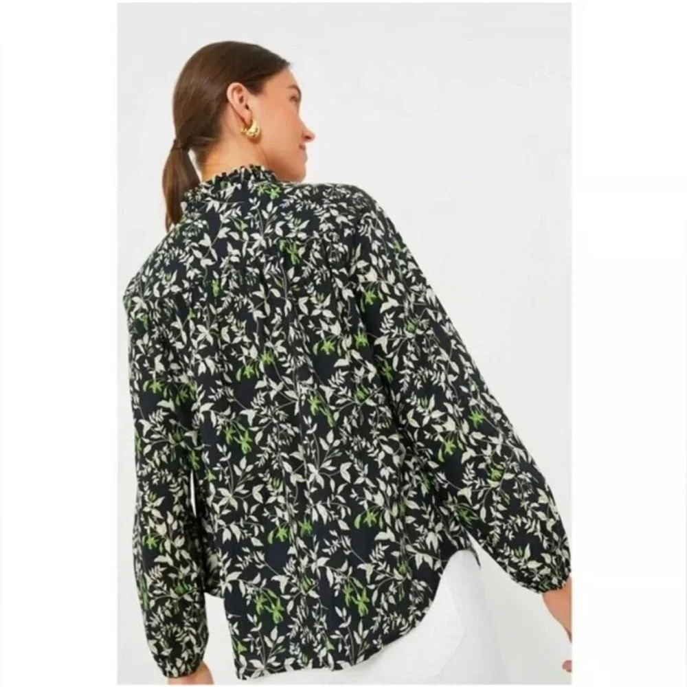 NWT Tuckernuck Verdant Iris Avalon Blouse w/ Green and White Leaf Pattern Sz XS - Picture 4 of 10